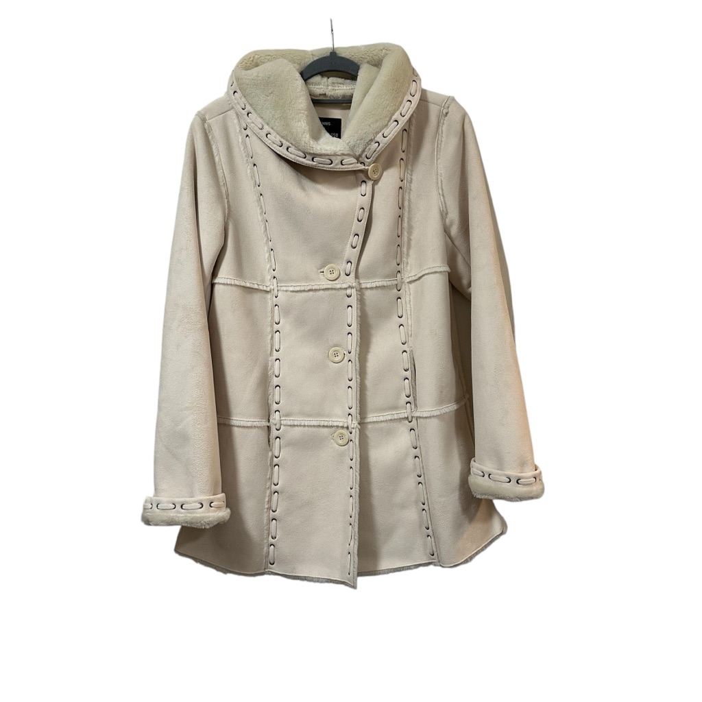 Dennis By Dennis Basso Cream Faux Shearling Trim Button Coat Xs Cottagecore Y2k